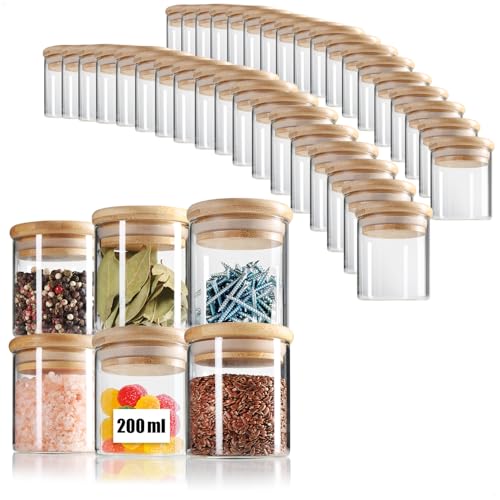 com-four® 36x Vorratsgläser mit Bambus-Deckel 200ml - Gewürzgläser aus Borosilikatglas mit luftdichter Aufbewahrung - Wiederverwendbare Runddosen 0,2L (36x 200ml) von com-four