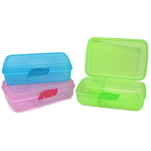 com-four® 3x Brotdose für unterwegs - Lunch-Box mit Trennwänden - Vorratsdose in verschiedenen Farben von com-four