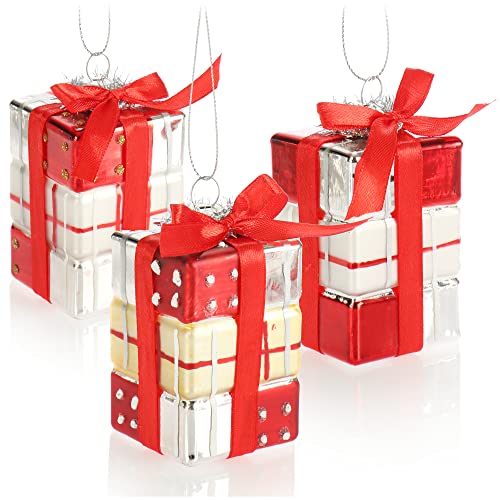 com-four® 3X Christbaumanhänger Geschenk - Weihnachtskugel Geschenkbox - Christbaumschmuck in Geschenk-Form für die Weihnachtsbaum-Dekoration - bruchfester Baumschmuck von com-four