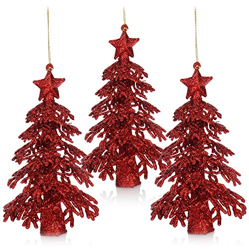 com-four® 3X Christbaumschmuck - glitzernde Hängedekoration - Weihnachtsbaum zum Hinstellen oder Aufhängen - Tanne aus Kunststoff - Weihnachtsbaumanhänger - 16 cm (03 Stück - rot) von com-four