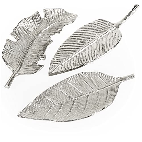 com-four® 3X Deko-Blatt aus Metall - dekorative Teelichtuntersetzer - Moderne Raumdekoration - silberfarbende Blätter als Untersetzer [Auswahl variiert] (3 Stück - 20x7 cm) von com-four