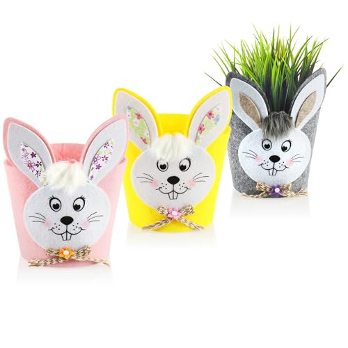 com-four® 3x Filzbox - Box für Ostern - um zu Dekorieren und auch zum verschenken - Filzkörbchen mit niedlichen Hasengesicht (3x Korb Hase bunt) von com-four