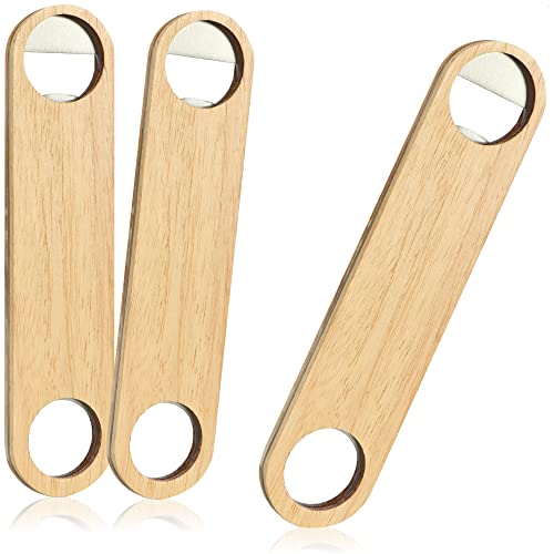com-four® 3x Flaschenöffner aus rostfreiem Edelstahl mit Naturholz-Griff - Kapselheber in schlichtem Design (03 Stück - Holz. Edelstahl. flach. groß) von com-four