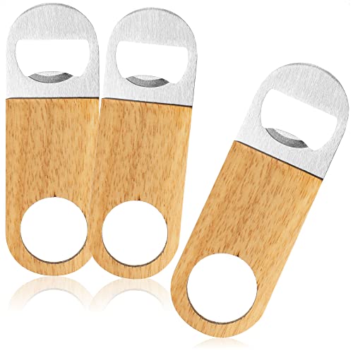 com-four® 3x Flaschenöffner aus rostfreiem Edelstahl mit Naturholz-Griff - Kapselheber in schlichtem Design (03 Stück - Holz. Edelstahl. flach. klein) von com-four