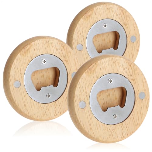 com-four® 3X Flaschenöffner aus rostfreiem Edelstahl mit praktischem Naturholz-Griff - Kapselheber in schlichtem Design (03 Stück - Holz. Edelstahl. rund) von com-four