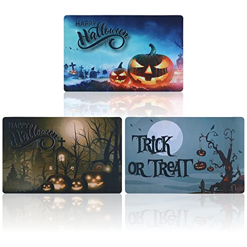 com-four® 3X Fußabtreter - rutschfeste Schmutzfangmatte - Kürbis-Fußmatte für Innenbereich und überdachte Außenbereiche - Willkommensmatte Halloween-Design [Auswahl variiert] (03 Stück - Halloween) von com-four