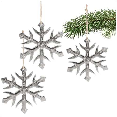 com-four® 3X Hängedeko Schneeflocke - Dekofigur aus vernickeltem Aluminium - weihnachtliches und Elegantes Wohnaccessoire - Dekoration für die Winterzeit von com-four