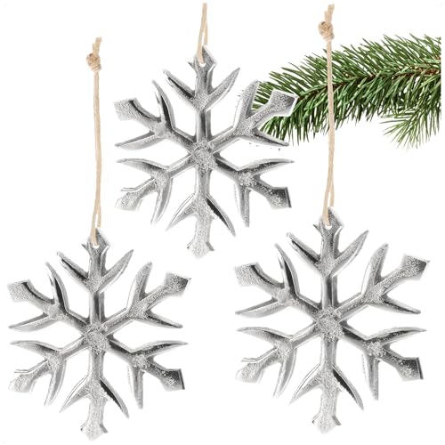 com-four® 3X Hängedeko Schneeflocke - Dekofigur aus vernickeltem Aluminium - weihnachtliches und Elegantes Wohnaccessoire - Dekoration für die Winterzeit von com-four