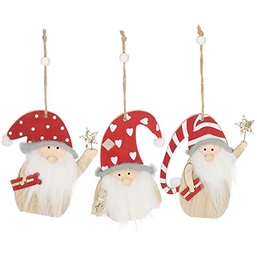 com-four® 3X Hängedeko Zwerg mit weißem Bart und roter Weihnachtsmütze - kleine Wichtel aus Holz zum Anhängen - 13 cm [Auswahl variiert] (03 Stück - 13cm) von com-four