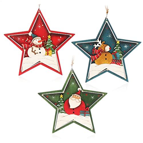 com-four® 3X Holzanhänger für den Weihnachtsbaum - Christbaumschmuck aus Holz - Holzverzierung Weihnachtsdeko mit DREI Motiven von com-four