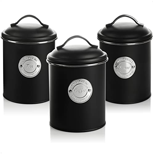 com-four® 3X Kaffeedose - Dekorative Vorratsdosen in 3 Designs - Aufbewahrungsbehälter mit Deckel für Kaffee, Tee, Kakao (03 Stück - schwarz) von com-four