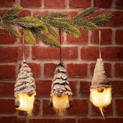 com-four® 3X LED Aufhänger Zwerg mit Nase und Bart - skandinavischer Zwerg mit Zipfelmütze - schwedischer Weihnachtsmann zum Aufhängen (3 Stück - Wichtel - Plüschmütze) von com-four