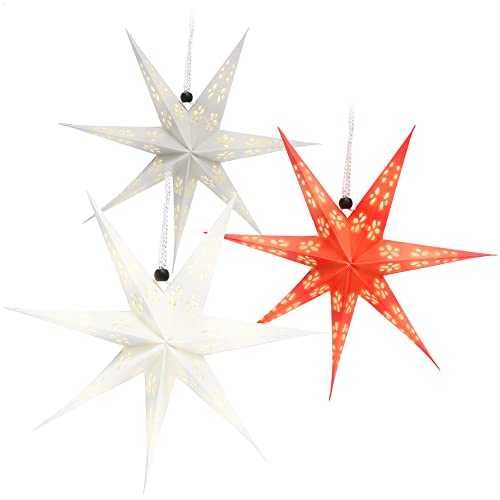 com-four® 3X Leuchtstern in 3D mit LEDs - Weihnachtsstern mit LED Beleuchtung und Timer - Premium Papierstern zum Aufhängen von com-four