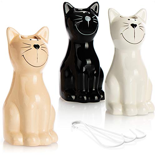 com-four® 3X Luftbefeuchter Heizung - Heizkörper Luftbefeuchter in weiß, schwarz, beige - Heizung Wasserverdunster aus Keramik im Katzendesign (03 Stück - Katze) von com-four