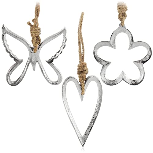 COM-FOUR® 3X Metallanhänger für den Weihnachtsbaum - Christbaumschmuck aus Metall in Form von Herz, Blume und Schmetterling [Auswahl variiert] (3 Stück - Mix 1) von com-four