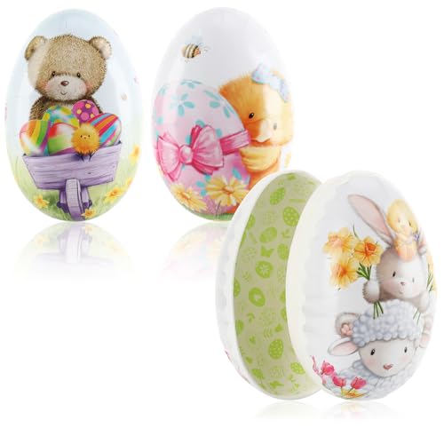 com-four® 3X Osterei zum Befüllen - Bunte Fülleier für Ostern - Ostereier mit traditionellen Oster-Motiven zum verstecken und verschenken von com-four