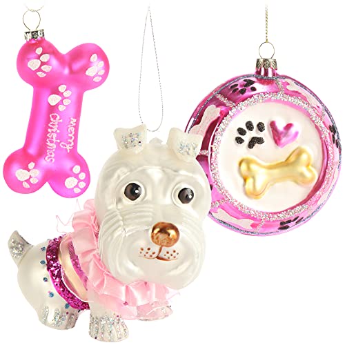 com-four® [!!!B-Ware!!!] 3X Christbaumschmuck - Baumkugeln Hund, Knochen und Napf aus Glas - besondere Weihnachtsdeko - extravagante Weihnachtsbaumanhänger (3 Stück - Hund. Knochen. Napf) von com-four