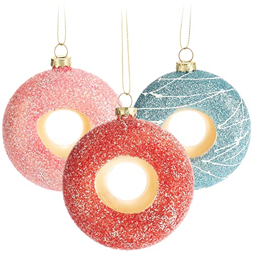 com-four® 3X Premium Christbaumschmuck - Deko-Donuts aus echtem Glas - besondere Baumkugeln als Weihnachtsdeko - spezielle Weihnachtsbaumanhänger (3 Stück - Donut - 3 Farben) von com-four