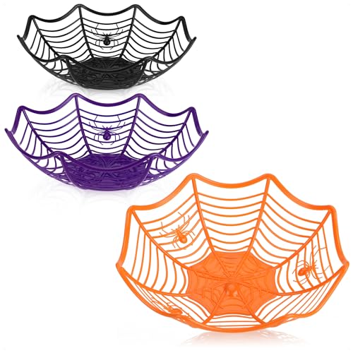 com-four® 3X Snackschale Halloween - Schalenset für verpackte Süßigkeiten - Snack-Teller aus Kunststoff - Party-Geschirr für Halloween und Motto-Party (3 Stück - Spinnennetz) von com-four