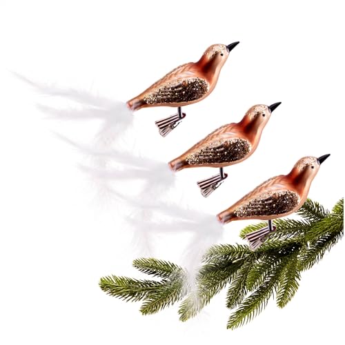 com-four® 3X Vogel auf Clip - glänzende Vögel mit Langen, weißen Schwanzfedern - Zierschmuck für die Wohnung - Raumdeko mit kleinen Pailletten von com-four