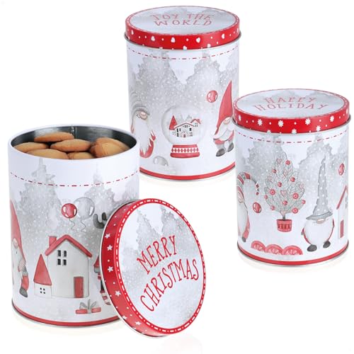 com-four® 3x Vorratsdose aus Metall - Weihnachts-Aufbewahrungsbox mit festlichen Motiven - Metallbehälter für Lebensmittel - vielseitig verwendbare Kaffeedose (3 Stück - weiß/rot/grau) von com-four