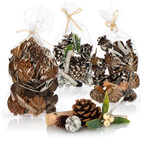 COM-FOUR® 3x Weihnachtsdekoration im Beutel mit Zapfen, Rinde und Beeren - Streudeko weihnachtlich - Bastel Set - Tischdeko - Adventskranz - Weihnachtsschmuck (3x Beutel: Zapfen. Rinde. Beeren) von com-four