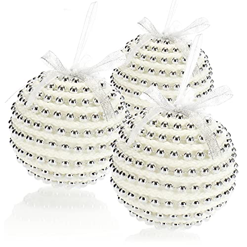 com-four® 3X Weihnachtskugeln - Christbaumkugeln mit Stoffbezug für Weihnachten - Baumschmuck für den Christbaum, Ø 10 cm (weiß/silberfarben - 3 Stück) von com-four