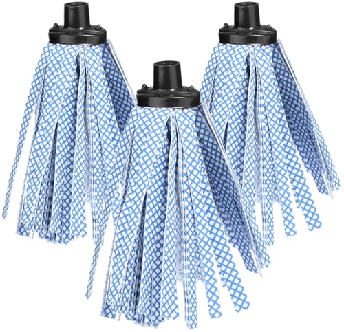 com-four® 3X Wischmopp Ersatzkopf für 2 cm Gewinde, mit Synthetikstreifen, klassischer Ersatz-Wischmopp mit saugfähigen Wischstreifen, Wringmoppkopf von com-four