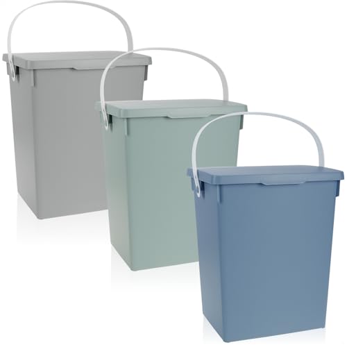 com-four® 3x Aufbewahrungsbox mit Deckel & Henkel je 5 L - Waschmittelbehälter aus Kunststoff - Abfalleimer - Wäscheklammerbox für Waschmittel, Tabs, Pods [Auswahl variiert] (3 Stück - unifarben) von com-four