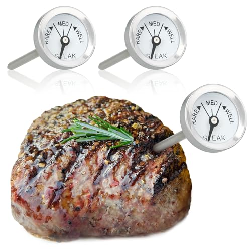 com-four® 3x Bratenthermometer aus rostfreiem Edelstahl - analoges Fleischthermometer - Grillthermometer - Fleischnadel - 7 cm (03 Stück - klein) von com-four