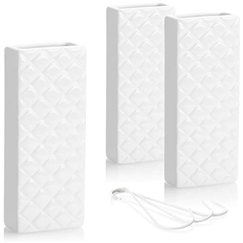 com-four® 3x Luftbefeuchter aus Keramik - Heizkörper-Verdunster zum Befeuchten der Raumluft - Wasserverdunster mit S-Förmigen Haken - Heizungsverdunster mit Diamant-Motiv (weiß - Raute) von com-four