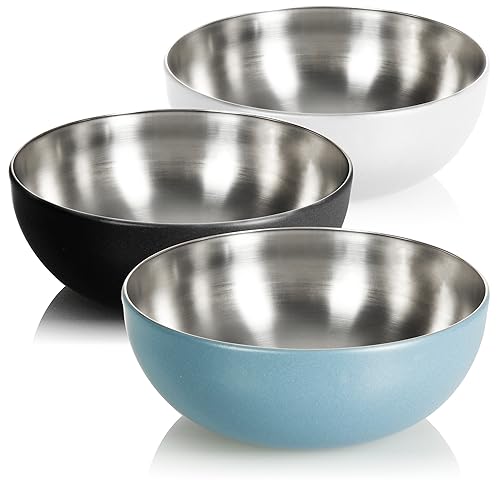 com-four® 3x Rührschüssel aus Edelstahl - multifunktionale Küchenschüssel für Snacks oder Salate - Metallschüssel mit Außenbeschichtung - ca. 3 L (3 Stück - Ø 24 cm - 3 Farben) von com-four