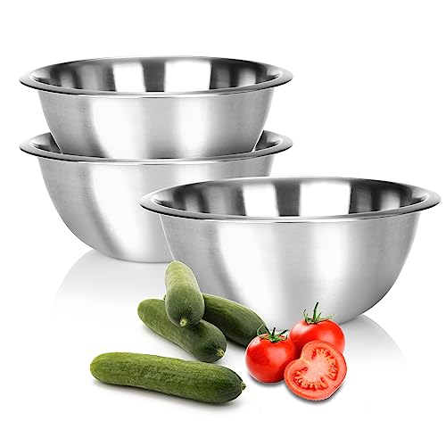 com-four® 3x Rührschüssel aus Edelstahl - multifunktionale Küchenschüssel - silberfarbene Metallschüssel - praktische Schale zum Servieren und Anrichten (3 Stück - Ø 24cm) von com-four