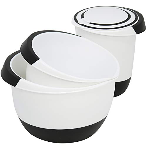 com-four® 3x Rührschüsseln in verschiedenen Größen, mit Stoppboden, Ausgießer und rutschfestem Griff (3 Stück - weiß. schwarz) von com-four