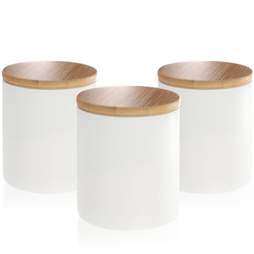 com-four® 3x Vorratsdose aus Keramik - Aufbewahrungsbox mit Bambus-Deckel - vielseitig verwendbare Kaffeedose - kleine Keramikbehälter für Lebensmittel (weiß - 08x09cm - 3 Stück) von com-four