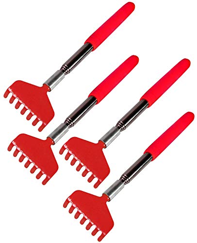 com-four® 4 Teleskop-Rückenkratzer aus Edelstahl, Massagegerät für Rücken und Kopf in rot (04 Stück - rot) von com-four