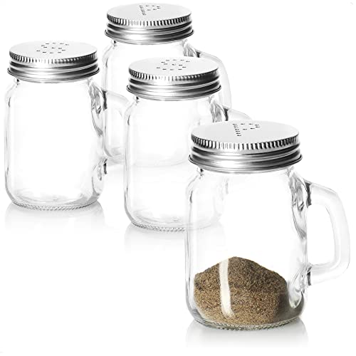 com-four® 4-teiliges Gewürzstreuer-Set - Salz- und Pfefferstreuer aus Glas mit Metall-Deckel und Henkel - Würzspender in Bierkrug-Form - Gewürzglas - Küchenzubehör - Schüttler (4-teilig - Klar-Glas) von com-four