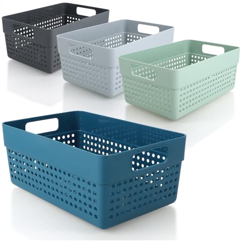 com-four® 4-teiliges Aufbewahrungskorb-Set - Deko-Körbe - Kunststoffboxen für Kosmetik, Spielzeug und Haushaltsprodukte - stapelbare Organizer [Auswahl variiert] (Mix - 4 Stück) von com-four