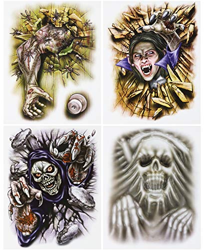 com-four® 4-teiliges Fensterbilder Set - statisch haftende Fensterdeko, selbstklebend - gruselige Halloween Motive (Auswahl variiert) (04 teilig - Halloween Fensterbild) von com-four