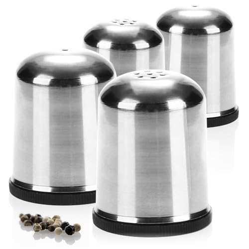 com-four® 4-teiliges Gewürzstreuer-Set - Salz- und Pfefferstreuer aus Edelstahl mit Kunststoffboden - Würzspender - Koch- und Küchenzubehör - moderne Schüttler (4-teiliges Set - silberfarben) von com-four
