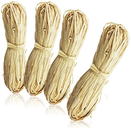 com-four® 4-teiliges Raffia Set - Naturbast zum Basteln und Dekorieren - Bastel Bast in naturfarben (004 Stück - Bast natur) von com-four
