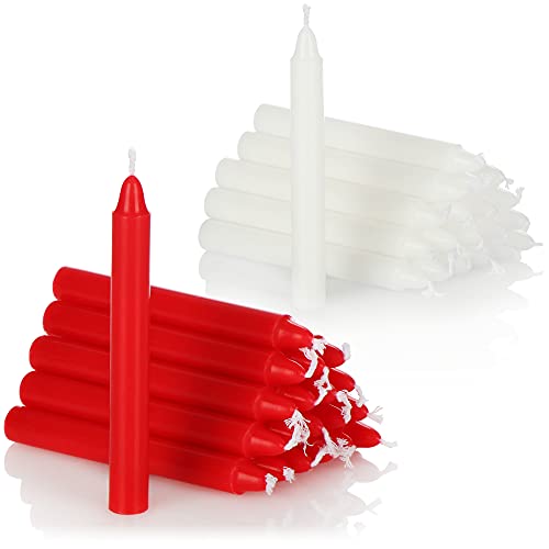 com-four® 40X Baumkerzen aus Wachs - Weihnachtsbaumkerzen, Christbaumkerzen, Pyramidenkerzen für Weihnachten - Kerzen klein - Ø 11 x 105 mm (40 Stück - rot. weiß) von com-four