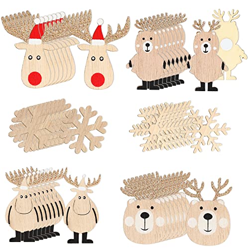 com-four® 48x 3D Aufkleber aus Holz zur Weihnachtedekoration - Deko-Set Geschenkaufkleber zur Dekoration, Dekosticker [Auswahl variiert] (48 Stück - Aufkleber - Mix 1) von com-four