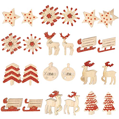 com-four® 48x 3D Aufkleber aus Holz zur Weihnachtedekoration - Deko-Set Geschenkaufkleber zur Dekoration, Zauberhafte Dekosticker (48 Stück - Aufkleber - rot) von com-four