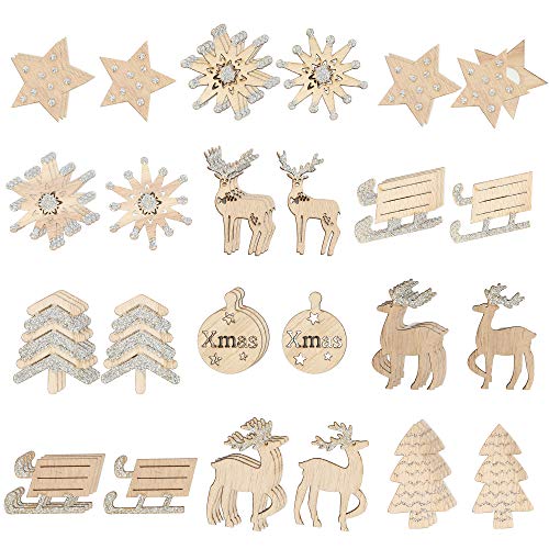 com-four® 48x 3D Aufkleber aus Holz zur Weihnachtedekoration - Deko-Set Geschenkaufkleber zur Dekoration, Zauberhafte Dekosticker (48 Stück - Aufkleber - silberfarben) von com-four