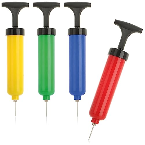 com-four® 4X Ballpumpe mit Ventilspitze - Hand-Luftpumpen in 4 Farben - Blasebalg für Sportbälle, Fußbälle, Volleyball, Basketball [Auswahl variiert] (4 Stück - bunt - 20cm) von com-four