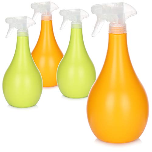 com-four® 4X Blumensprüher - Sprühflasche mit 28/400 Gewinde zur Bewässerung von Pflanzen - Wassersprühflasche zum Wasserzerstäuben (orange/grün) von com-four