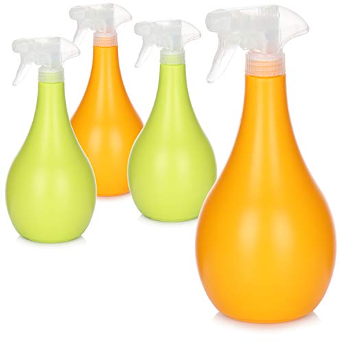 com-four® 4x Blumensprüher - Sprühflasche mit 28/400 Gewinde zur Bewässerung von Pflanzen - Wassersprühflasche zum Wasserzerstäuben (orange/grün) von com-four