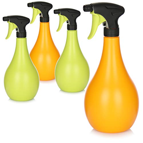 com-four® 4x Blumensprüher - Sprühflasche zur Bewässerung von Pflanzen - Wassersprühflasche zum Wasserzerstäuben (grün/orange) von com-four