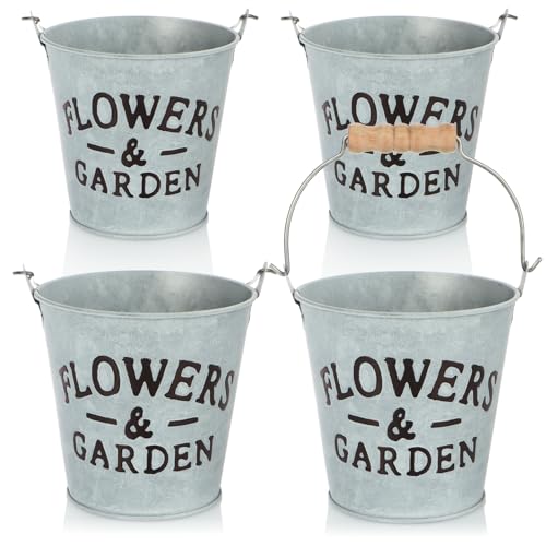 com-four® 4X Blumentopf aus Metall - Pflanzentopf - Mini Metalleimer - Vintage Blumenkübel - Kräutertopf zum Hinstellen und Aufhängen - Deko-Eimer im Landhausstil (Metalleimer - 4 Stück) von com-four